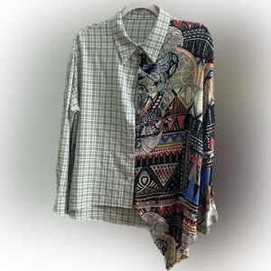 Cute half plaid button up